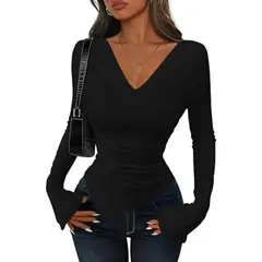 GIOIO - Blusa Mujer Casual Ajustada Elegante Negro