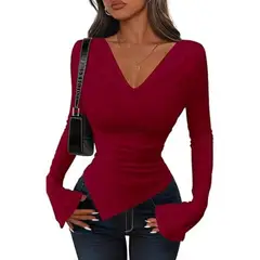 GIOIO - Blusa Mujer Casual Ajustada Elegante Rojo