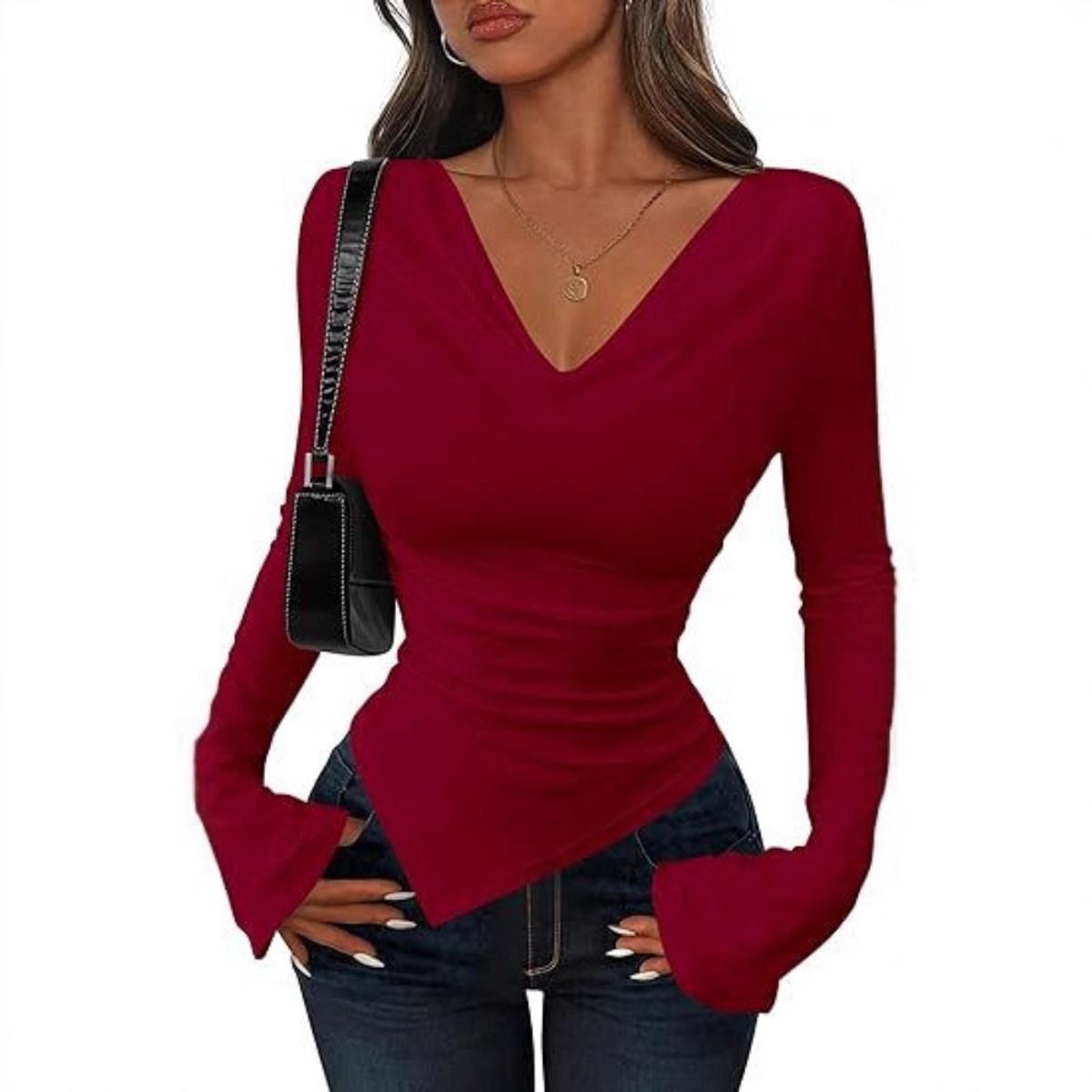 GIOIO - Blusa Mujer Casual Ajustada Elegante Rojo