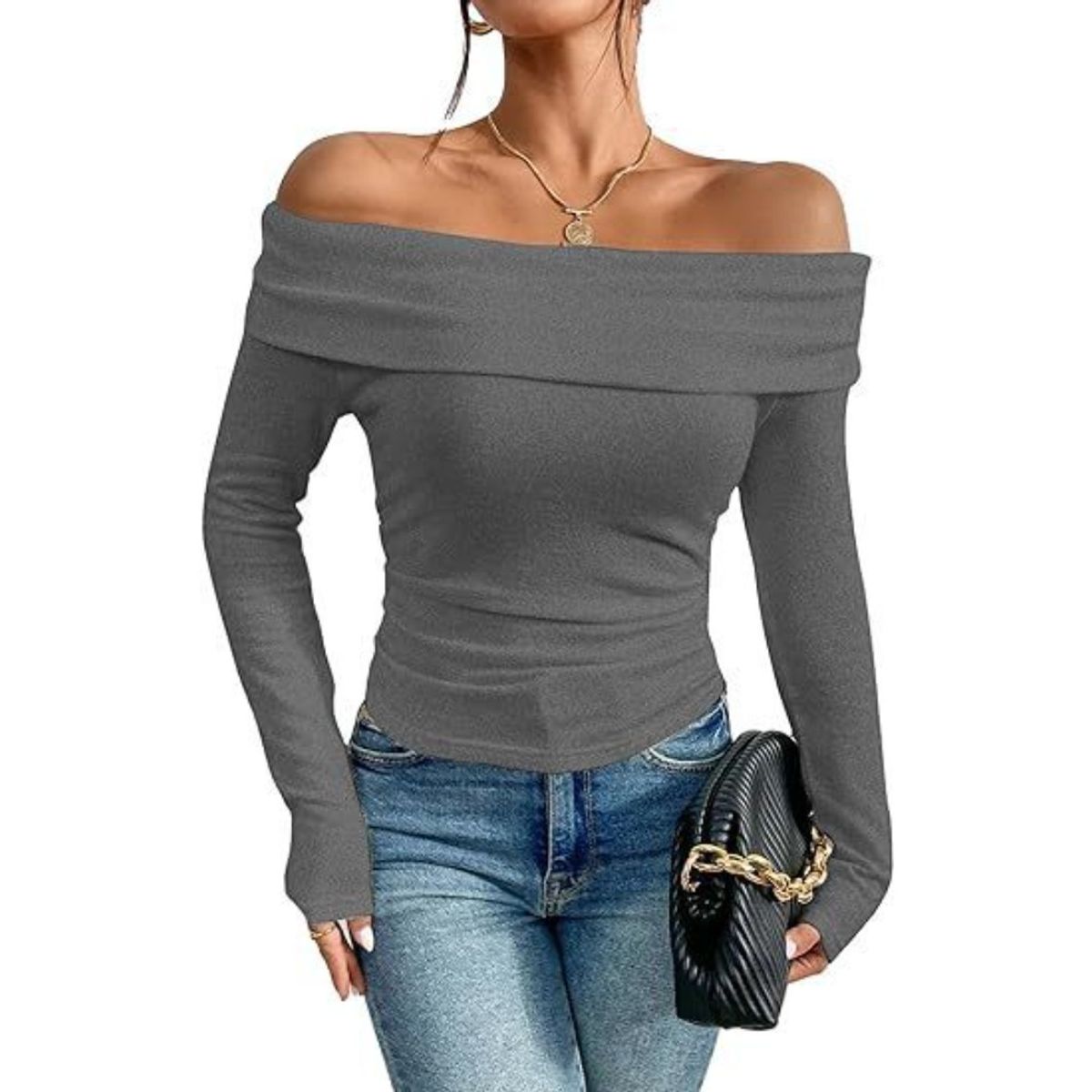GIOIO - Blusa Mujer Casual Ajustada Elegante Gris