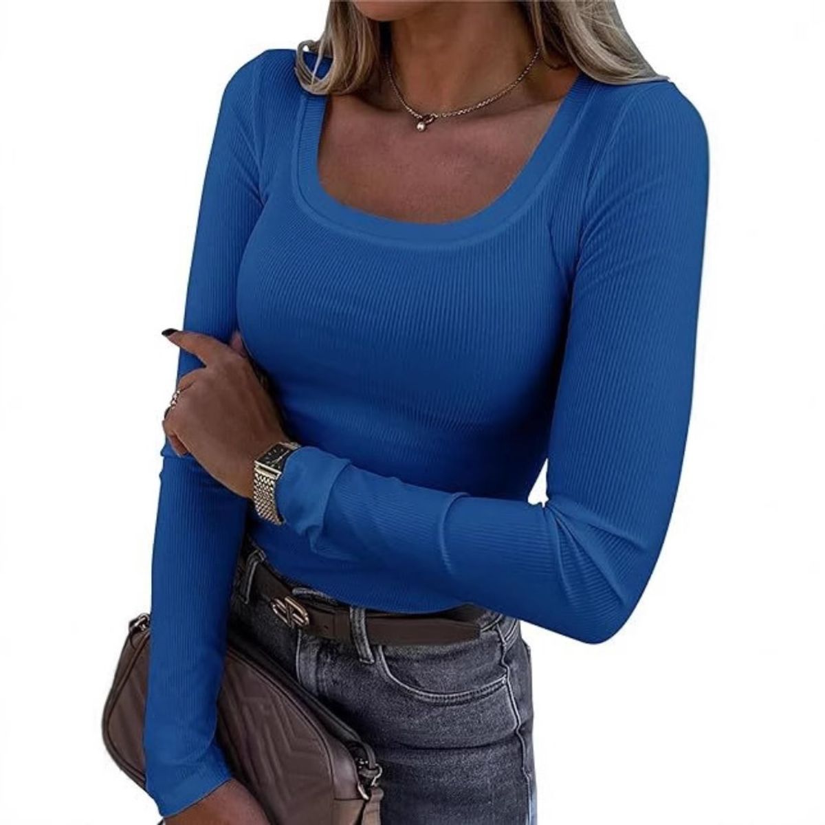 GIOIO - Blusa Mujer Casual Ajustada Elegante Azul