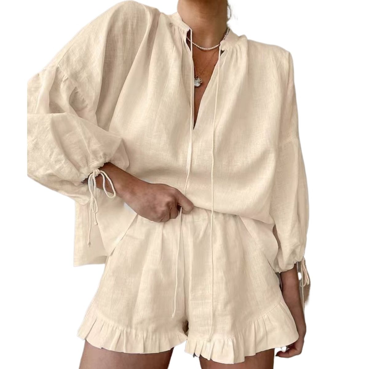 GIOIO - Conjunto de Verano Mujer y Cómodo Beige