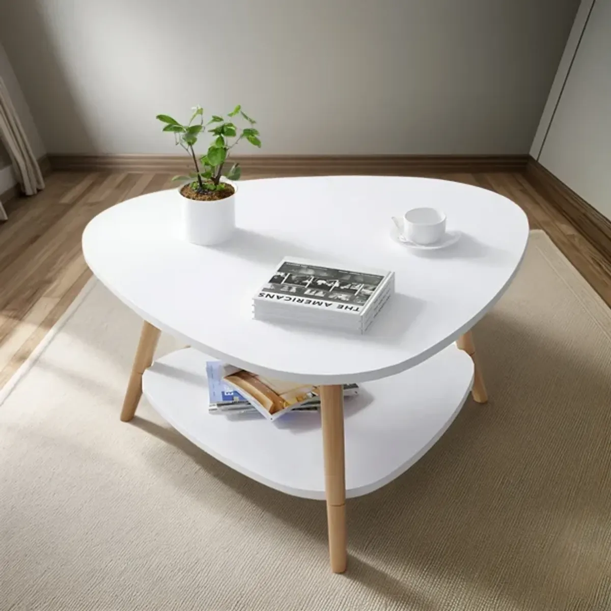 GENERICO - Mesa de centro triangular 60×60×42 cm blanca 2 niveles