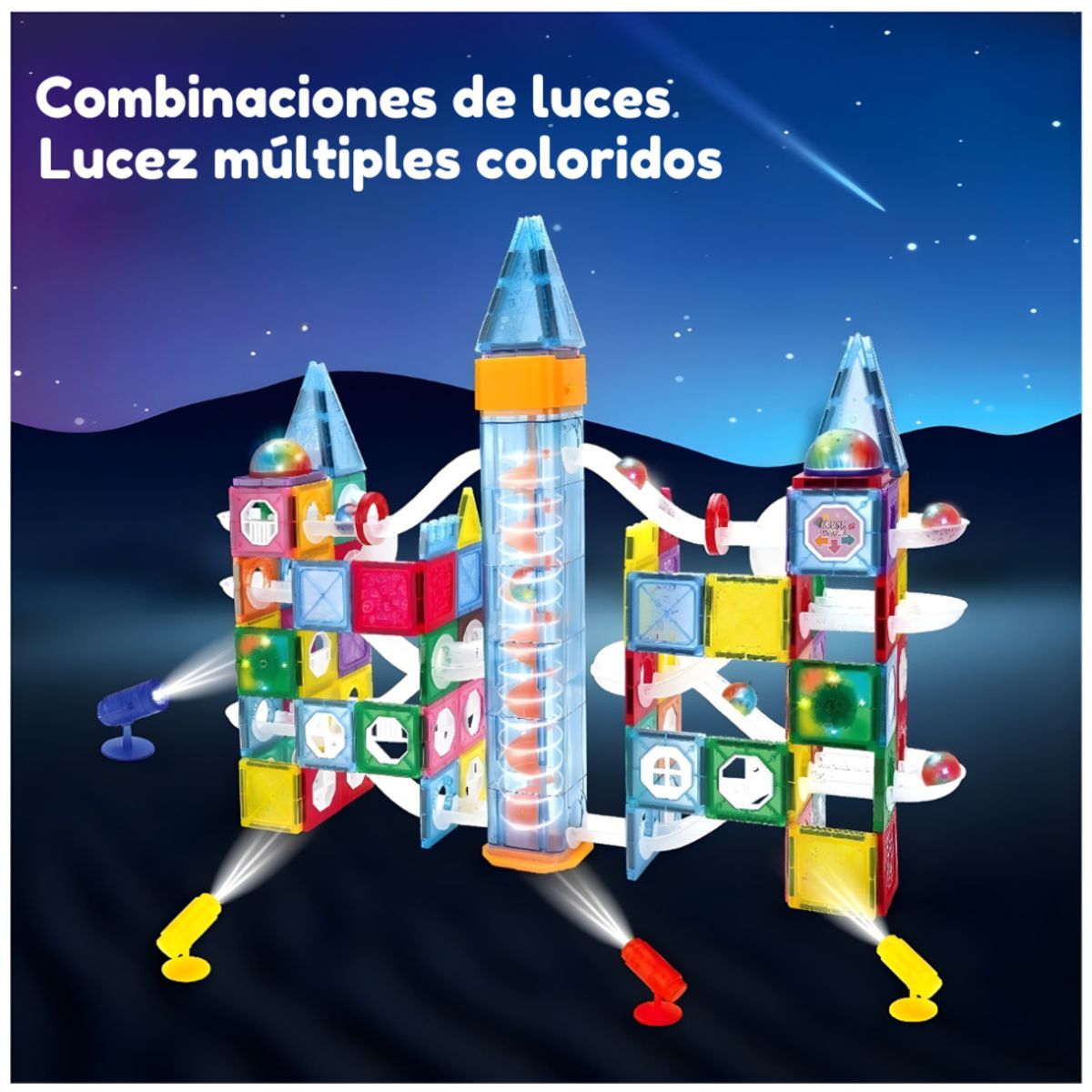 MAGNETICS - Juego de Bloques Magnéticos con Luces – 106 Piezas