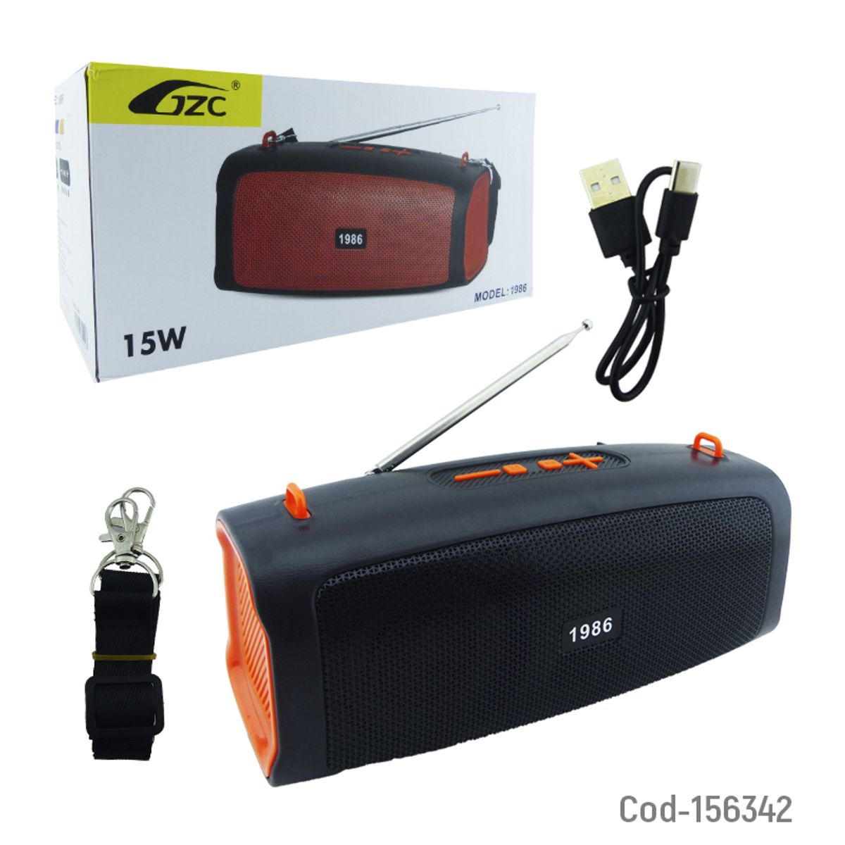 Parlante Solar Portátil 15W Bluetooth FM USB y TF con batería recargable y carga solar, marca GENERICO - Foto Principal