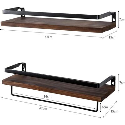 Imagen 2 del producto Set 2 Repisas Flotantes de Madera y Metal con Toallero