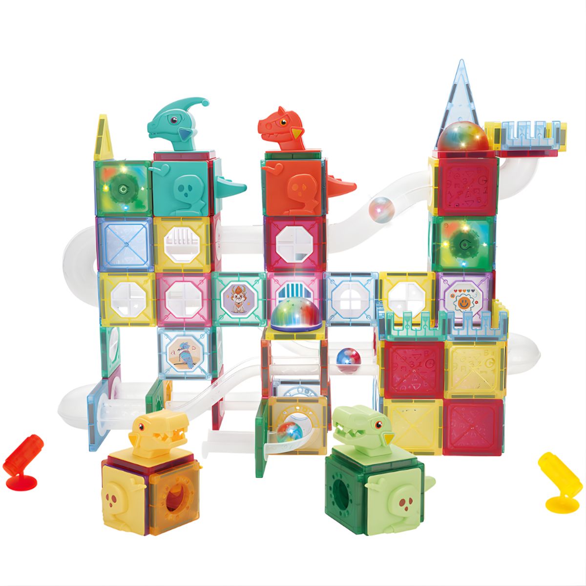 MAGNETICS - Juego de Bloques Magnéticos Luces y Toboganes – 220 Piezas