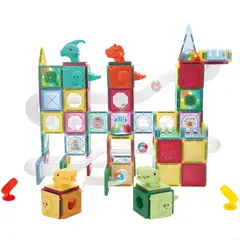 MAGNETICS - Juego de Bloques Magnéticos Luces y Toboganes – 220 Piezas
