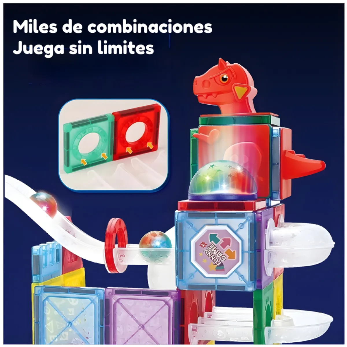 MAGNETICS - Juego de Bloques Magnéticos Luces y Toboganes – 220 Piezas