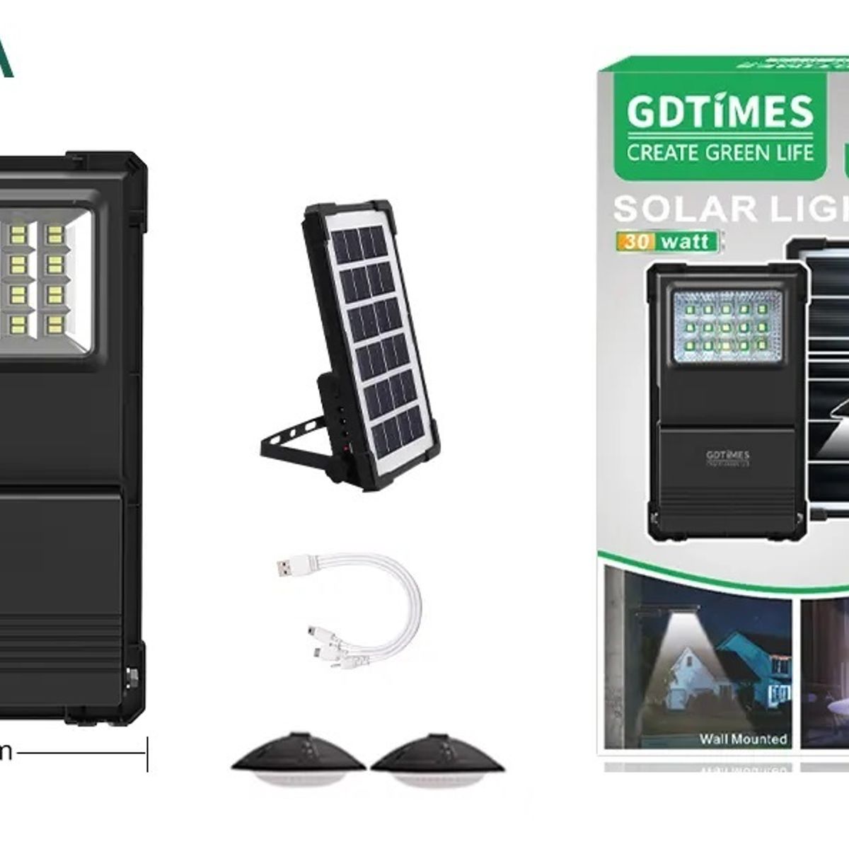GENERICO - Lámpara Solar Portátil con Panel Policristalino Luz LED de Alta Potencia y Cargador USB  30W IP65