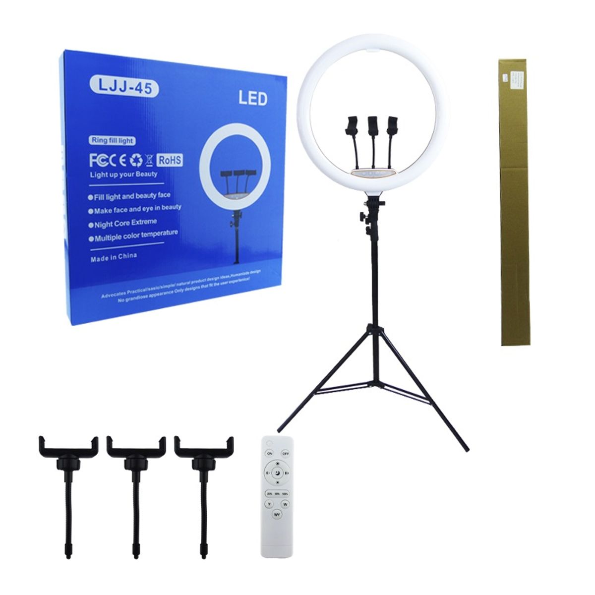 STARTECHOFFICE - Aro LED de 45cm 3 soportes control remoto y atril de 2.10 mts