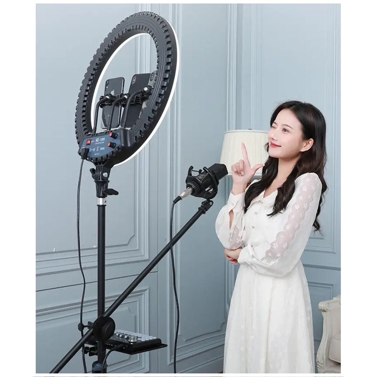 GENERICO - Aro LED de 18 3 Soportes, Control Remoto y Atril Ajustable de 2.10 mts