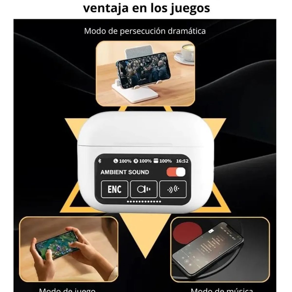 EVERSO - Audífonos Bluetooth con Pantalla Digital ANC y Modo Sonido Ambiental