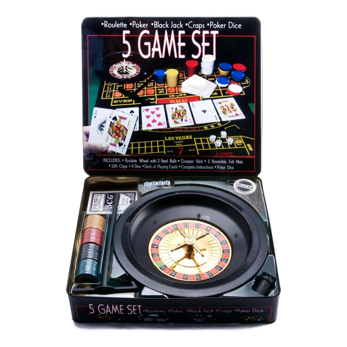 GENERICO - Set 5 Juegos Casino Roulette Poker-black Jack-craps-poker
