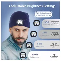 GENERICO - Gorro con Linterna Led 3 Modos recargable1200mAh Azul