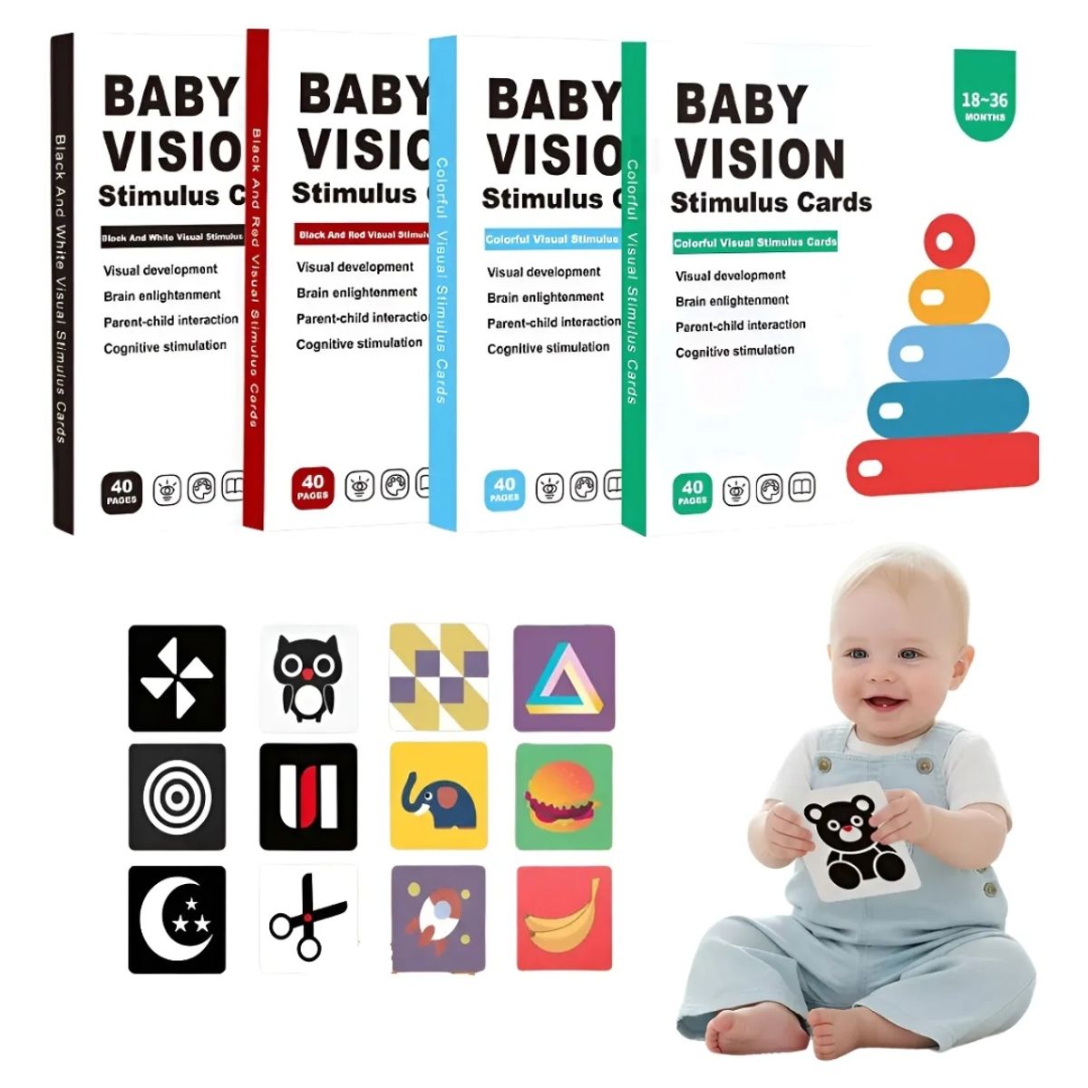 GENERICO - 80 tarjetas de estimulacion visual bebes de 0 a 36 meses