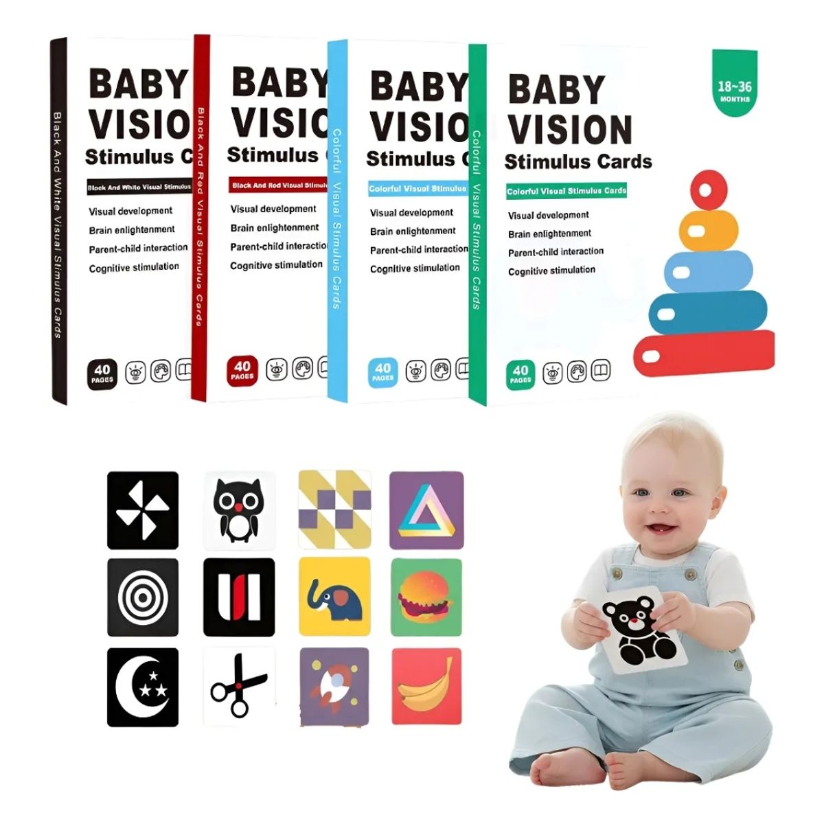 GENERICO - 80 tarjetas de estimulacion visual bebes de 0 a 36 meses