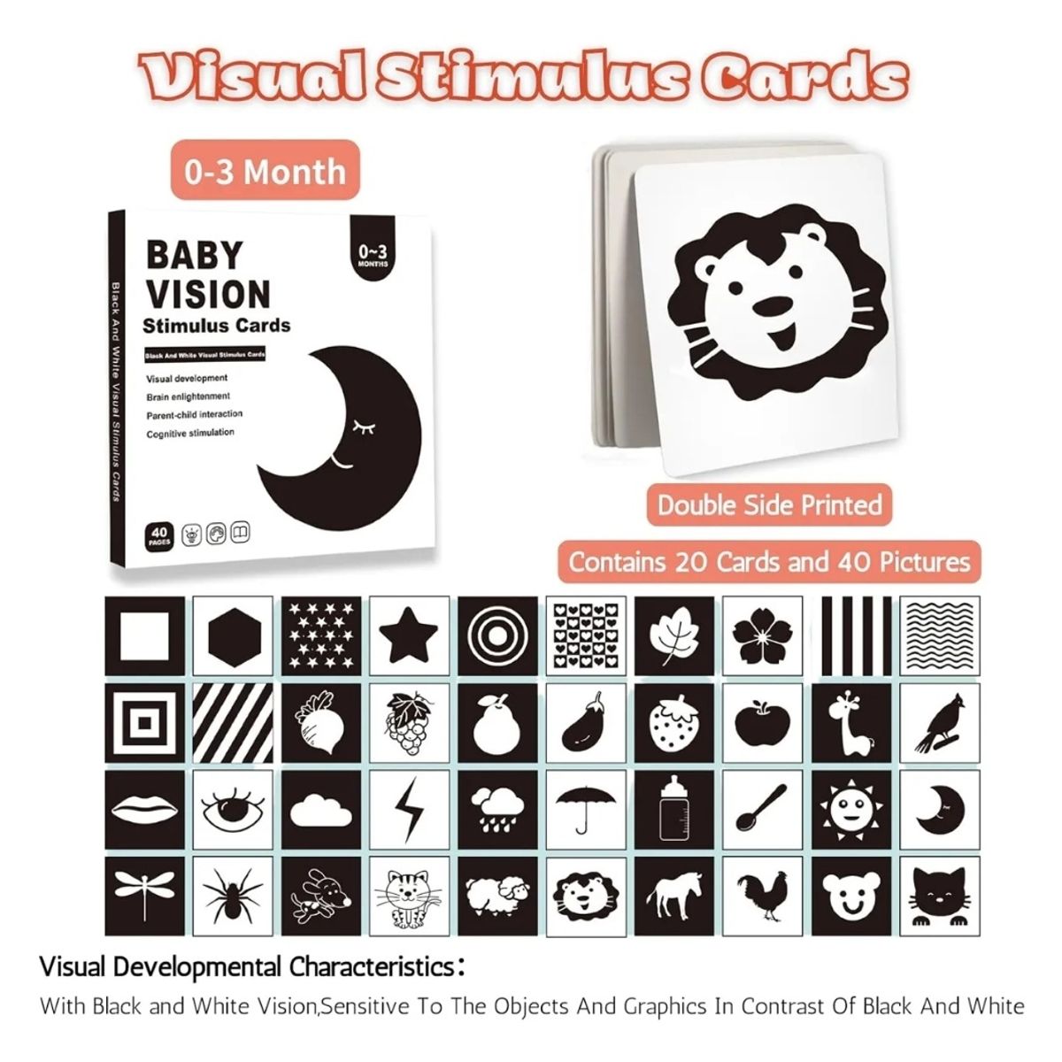 GENERICO - 80 tarjetas de estimulacion visual bebes de 0 a 36 meses