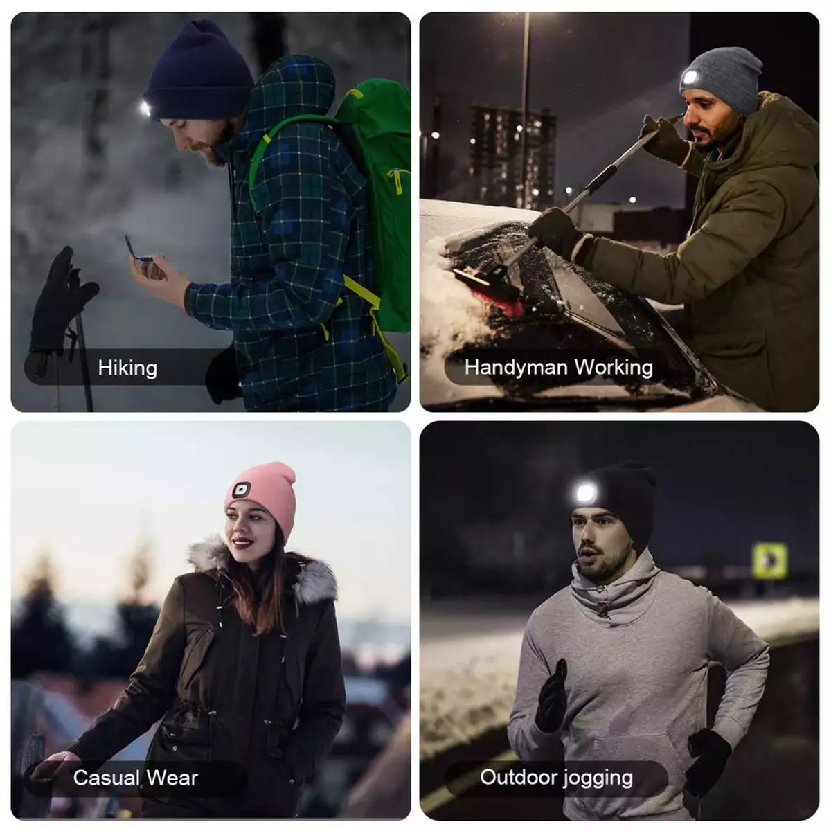 GENERICO - Gorro con Linterna Led 3 Modos recargable1200mAh Naranjo