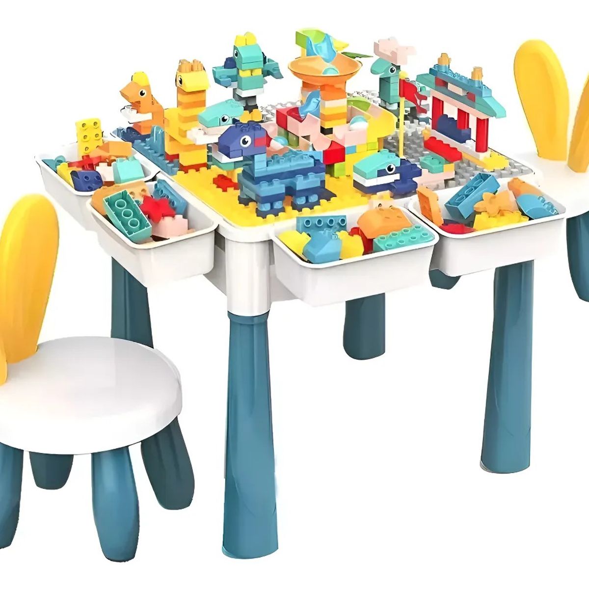 GENERICO - Juego Didáctico 186pcs, Mesa, 1 Silla, 4 Cajas Laterales Azul Acero
