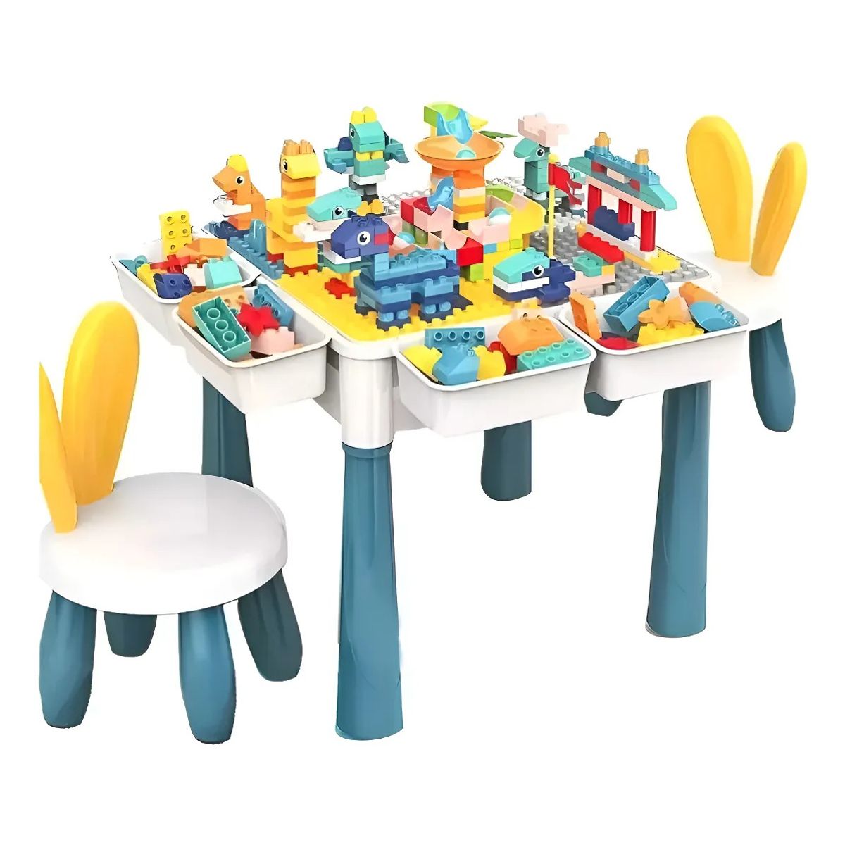 GENERICO - Juego Didáctico 186pcs, Mesa, 1 Silla, 4 Cajas Laterales Azul Acero