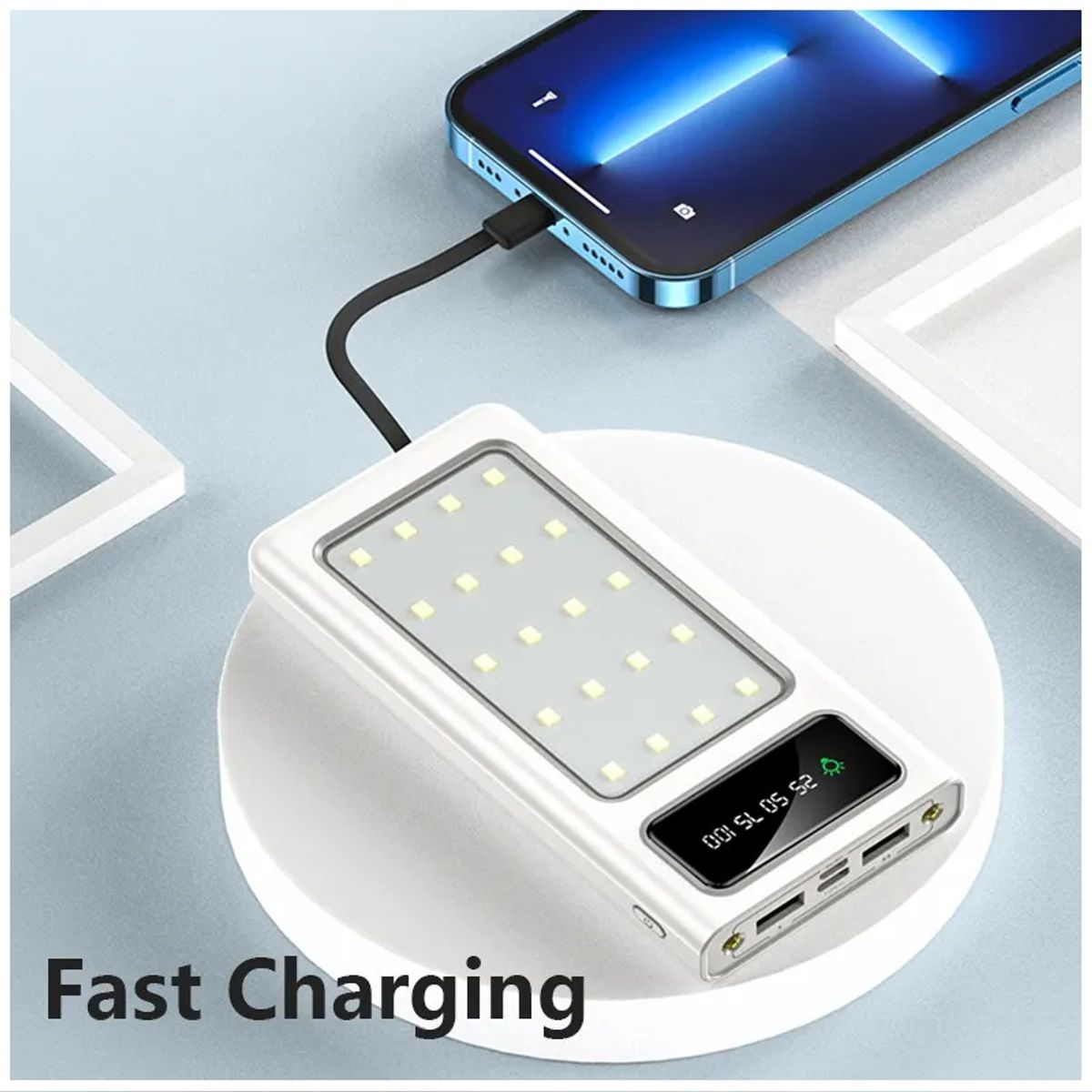 STARTECHOFFICE - Power Bank 20000 mAh Carga Rápida Luces para Camping Multifuncional.