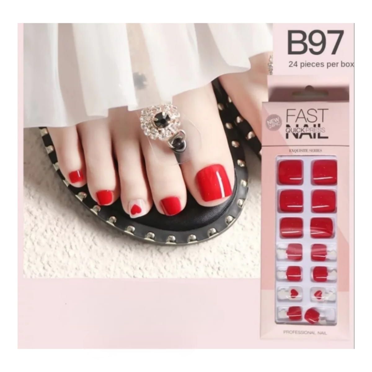 GENERICO - Uñas Press On Manicura Kit Uñas Postizas Pies Color Rojob