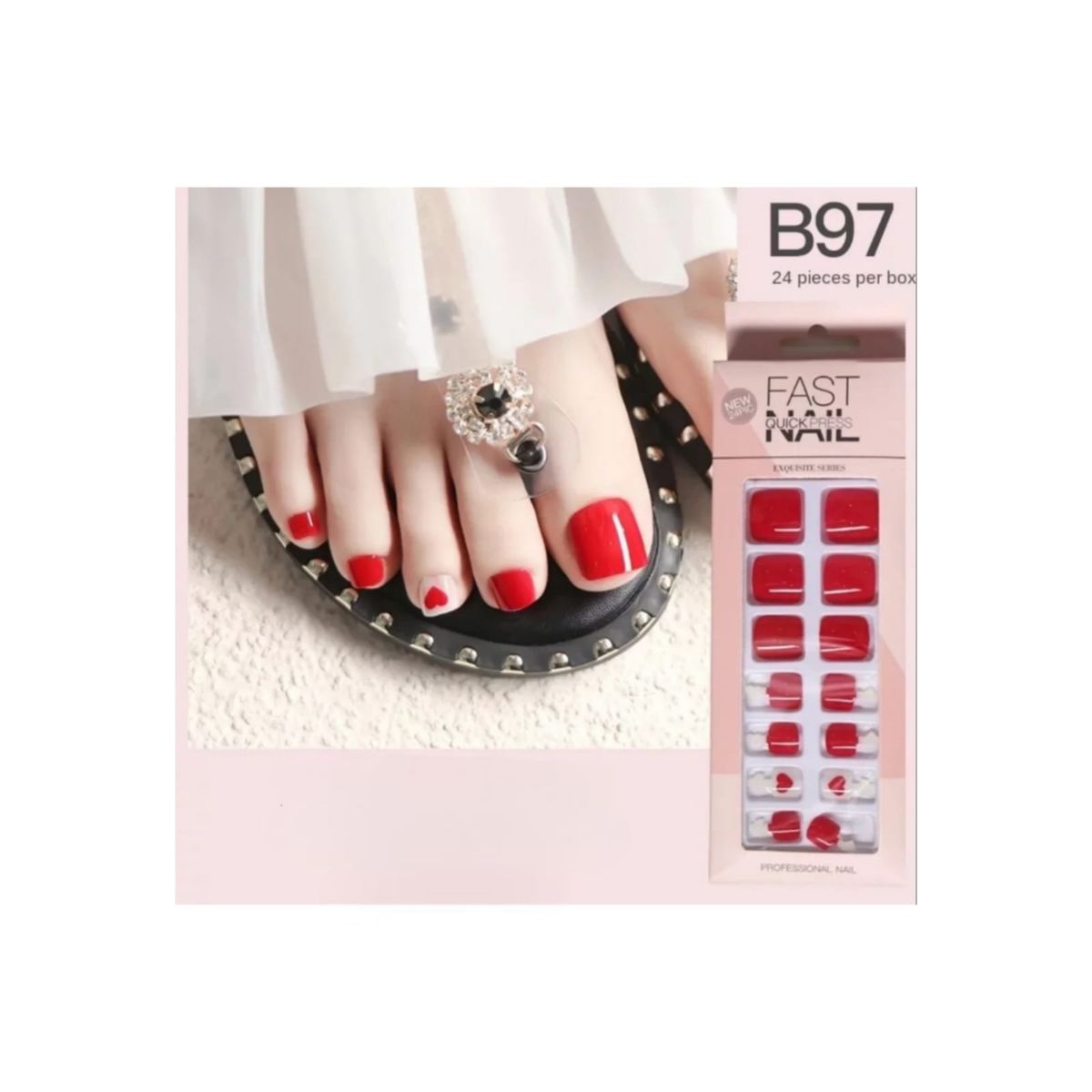 GENERICO - Uñas Press On Manicura Kit Uñas Postizas Pies Color Rojob
