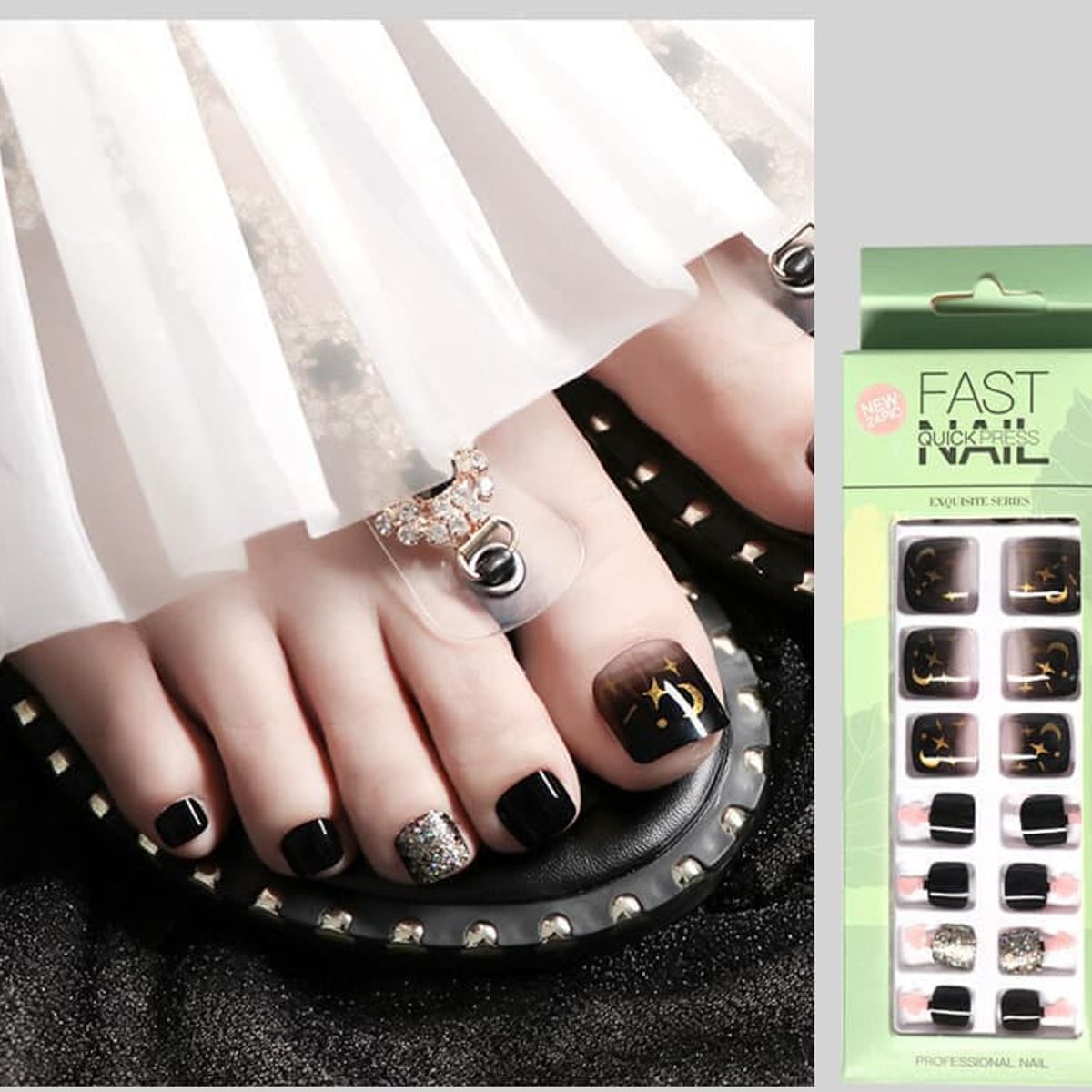 GENERICO - Uñas Press On Manicura Kit Uñas Postizas Pies Color NLuna