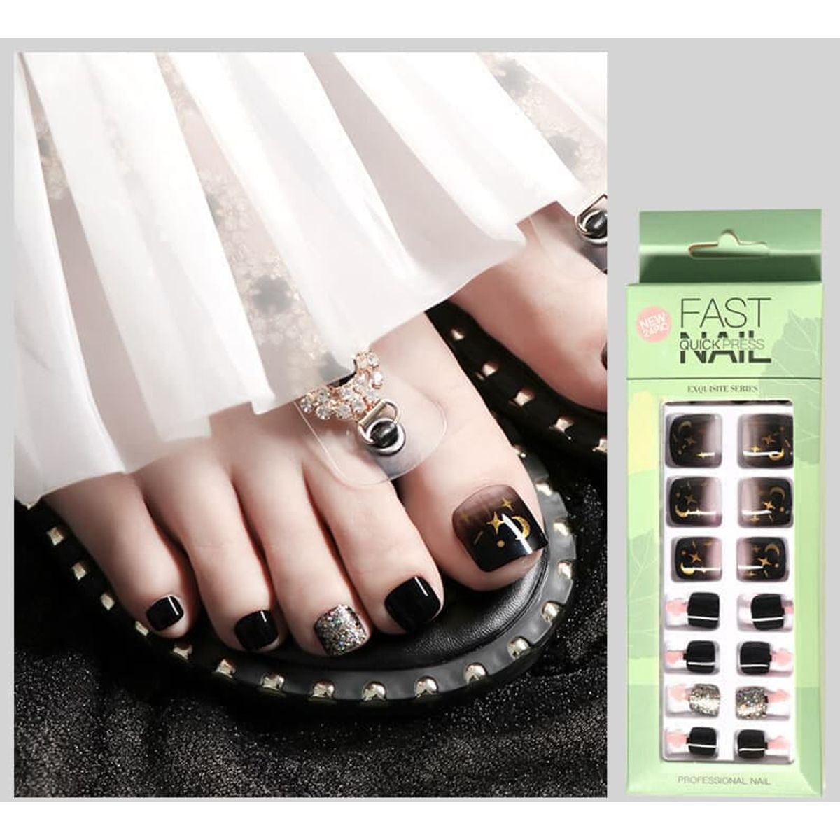 GENERICO - Uñas Press On Manicura Kit Uñas Postizas Pies Color NLuna