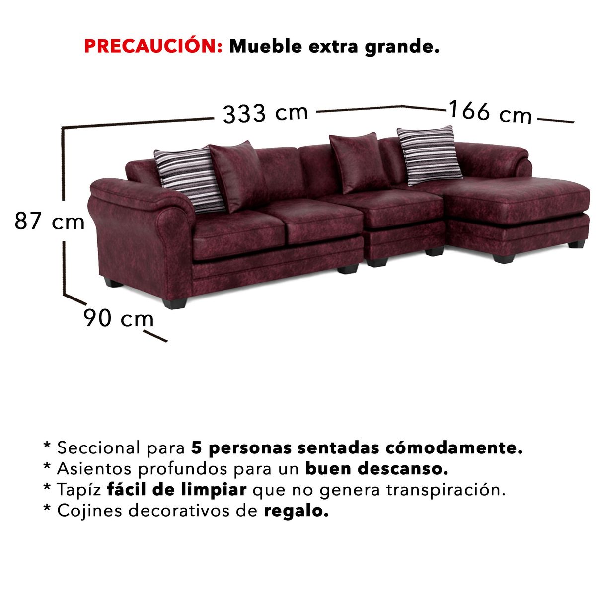 AMERICA DECORA - Sofá Seccional Derecho 5 Cuerpos XL Con Resorte Estructural Grandón Envejecido