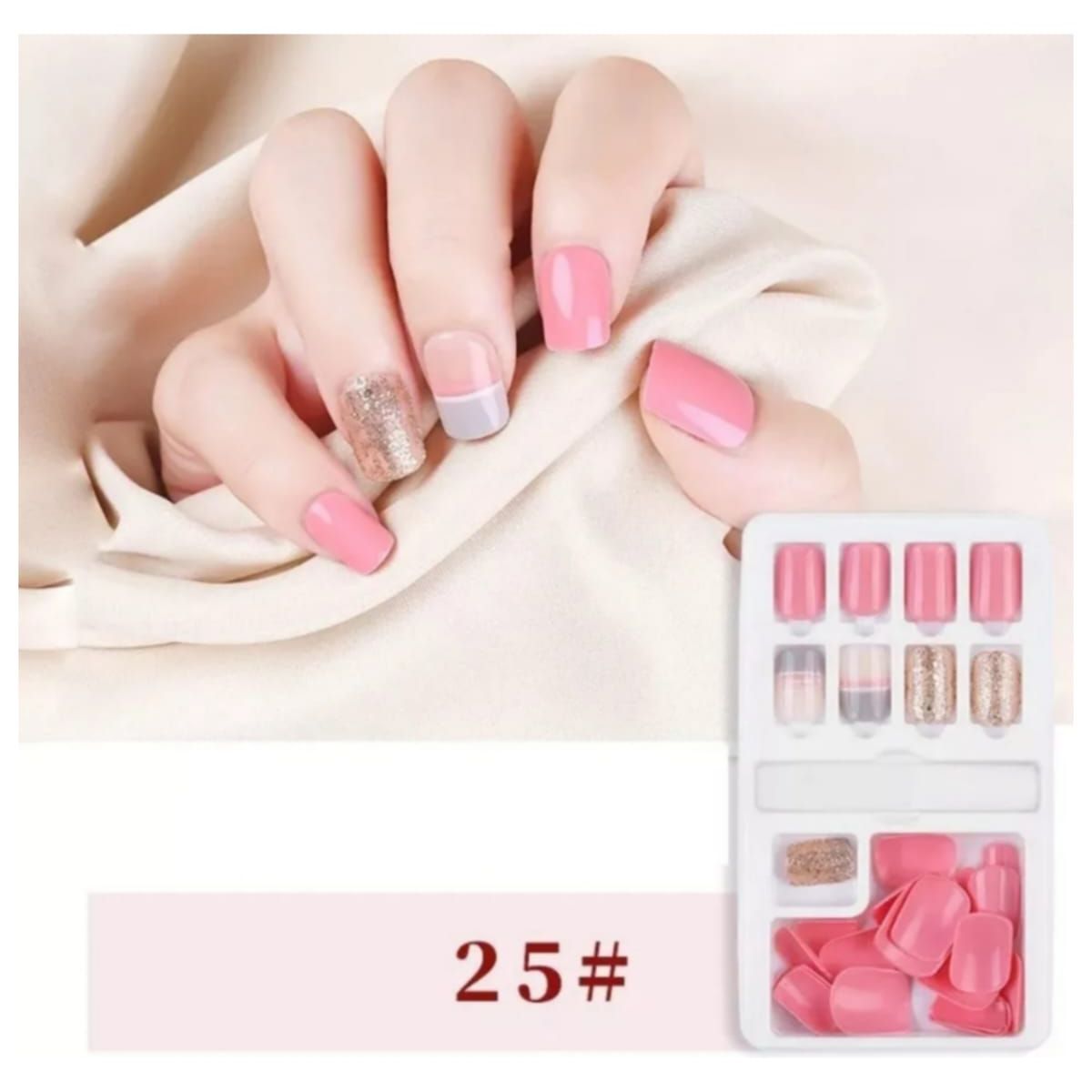 GENERICO - Uñas Press On Manicura Kit Uñas Postizas Color 25