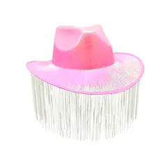 GENERICO - GORRO SOMBRERO VAQUERA TIRAS NACARDO ROSADO
