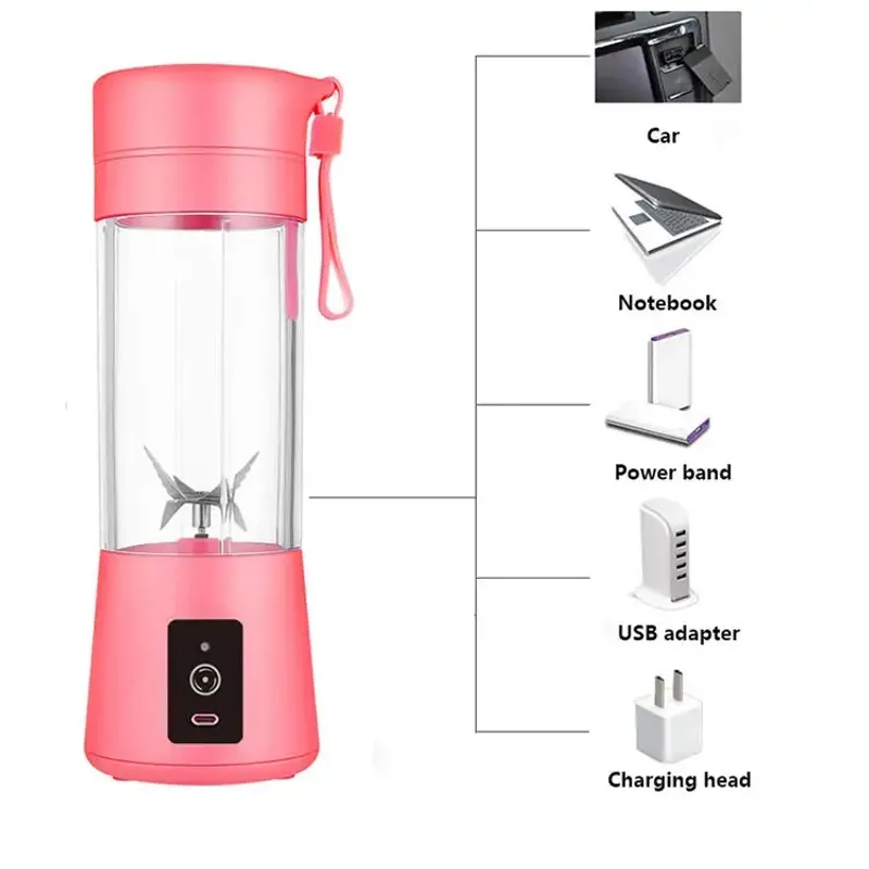 GENERICO - Licuadora Portátil Recargable con USB: 6 Cuchillas 3D, 2000mAh