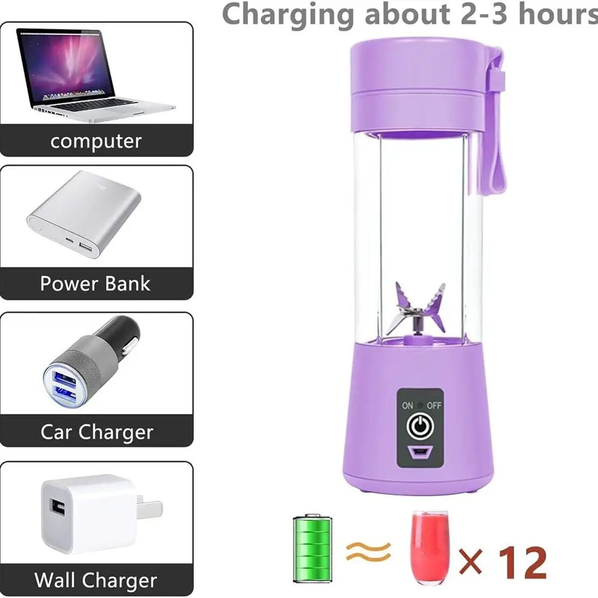 GENERICO - Licuadora Portátil Recargable 6 Cuchillas sin BPA