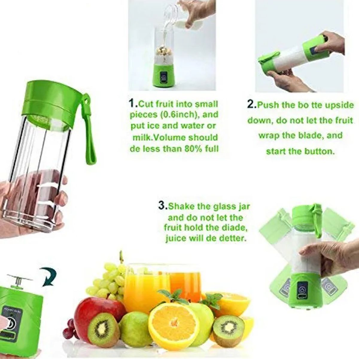 GENERICO - Licuadora Portátil Recargable con USB: 6 Cuchillas 3D, 2000mAh