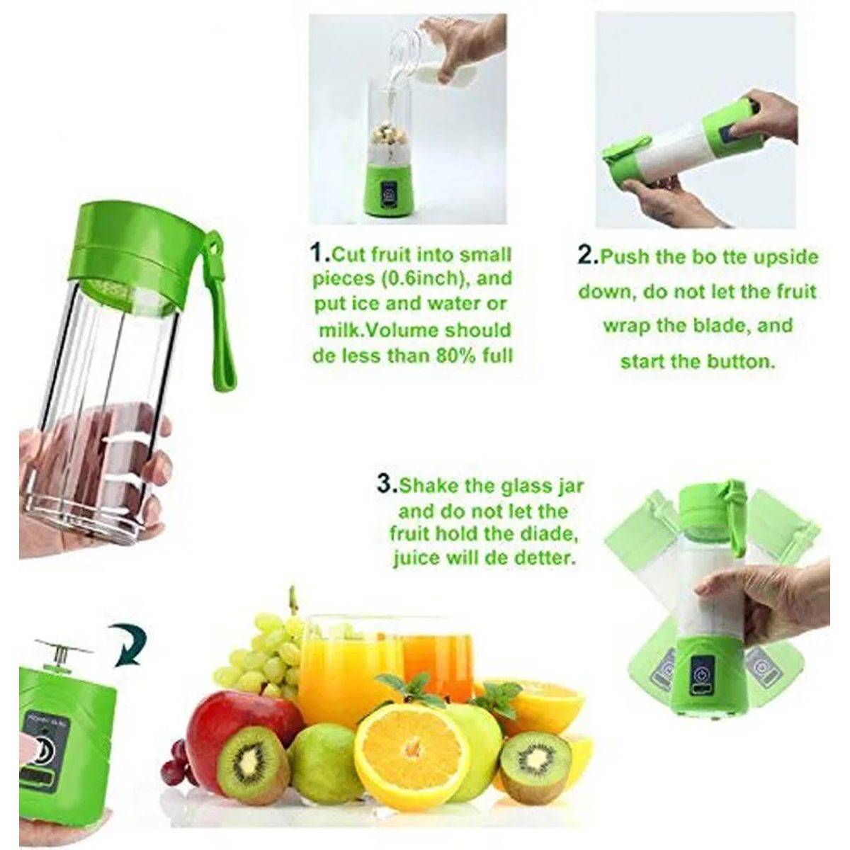 GENERICO - Licuadora Portátil Recargable con USB: 6 Cuchillas 3D, 2000mAh