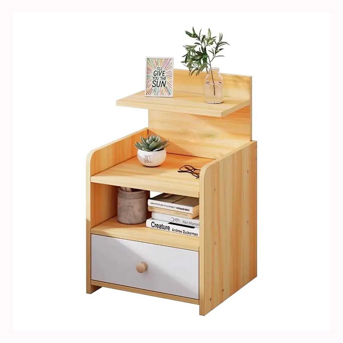 GENERICO - Velador mesa de noche 3 niveles con cajon