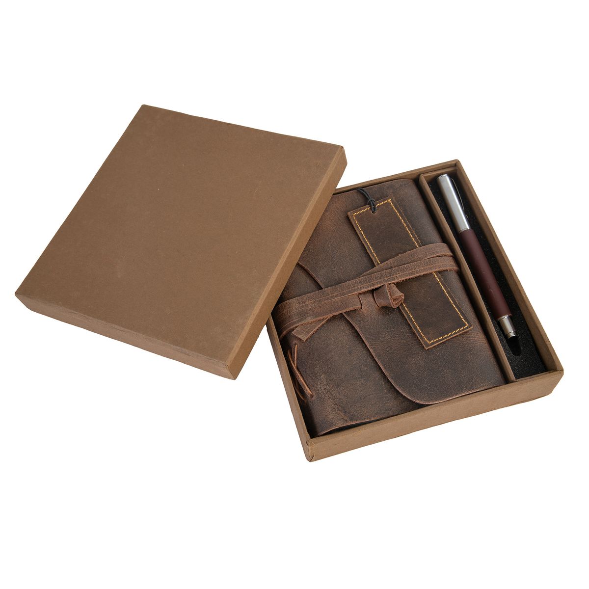 FRANZ MOSSI - Diario agenda cuaderno de cuero Café Con caja y lapiz Franz Mossi