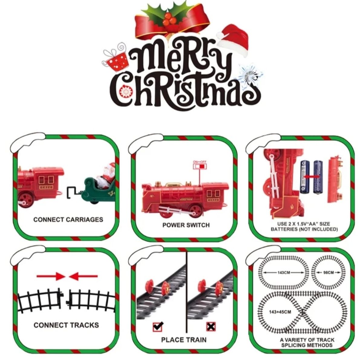 GENERICO - TREN DE NAVIDAD 43 PIEZAS CON LUZ Y SONIDO 7,9 METROS DE RIEL