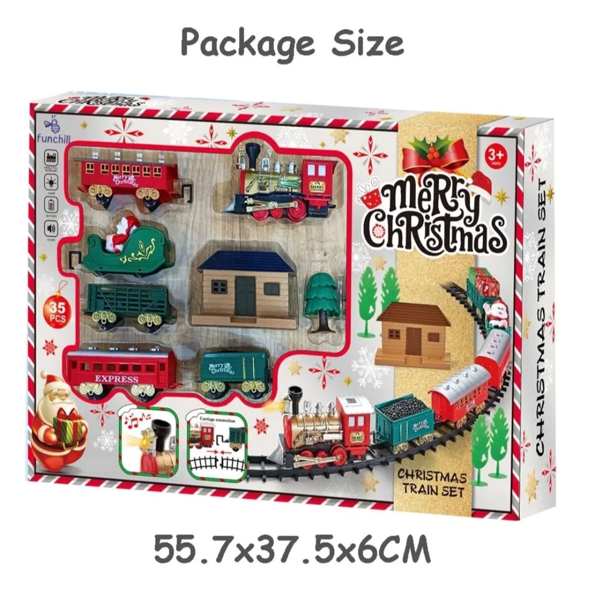 GENERICO - TREN DE NAVIDAD 35 PIEZAS CON LUZ Y SONIDO 5,7 METROS DE RIELES