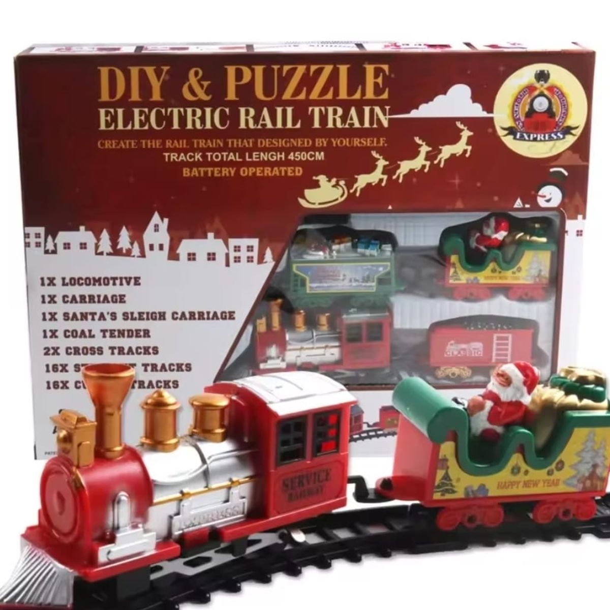 GENERICO - TREN DE NAVIDAD 38 PIEZAS 450 CM DE RIELES