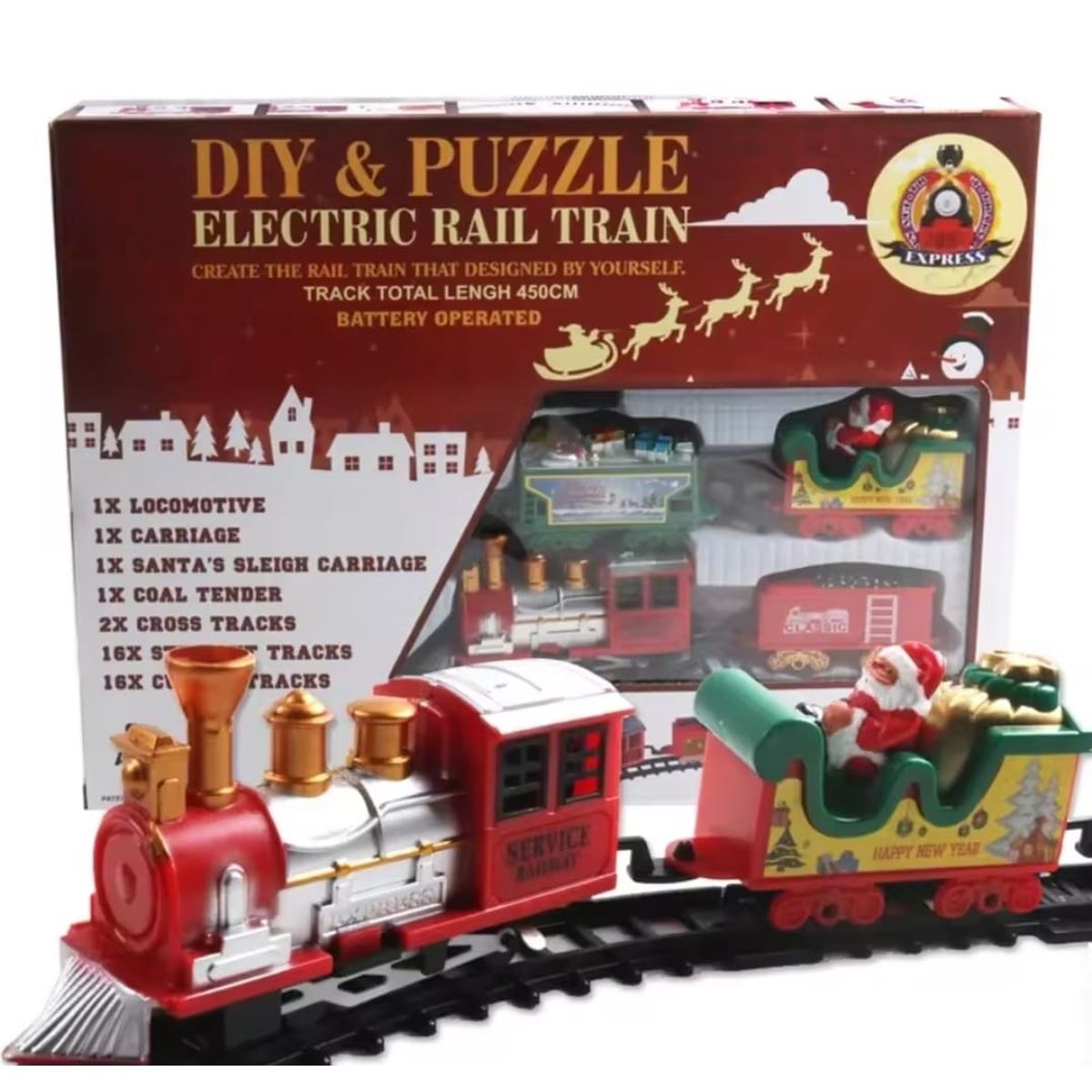 GENERICO - TREN DE NAVIDAD 38 PIEZAS 450 CM DE RIELES