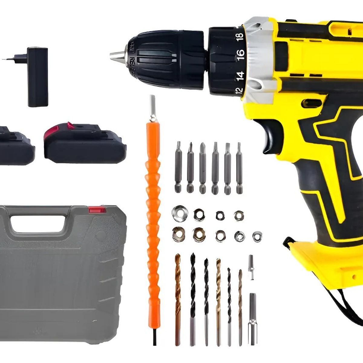 GENERICO - Taladro Inalámbrico 2 Baterías De Litio Maleta Y Accesorios Amarillo