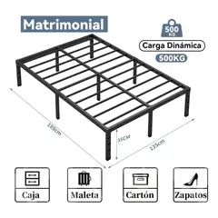 EVERSO - Base De Cama Individual 1 Plaza 190x90x35 Cm De Acero