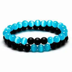 GENERICO - Pulsera Conjunto Piedra Onix Y Ojo De Gato Hombre Mujer Royal Madriz