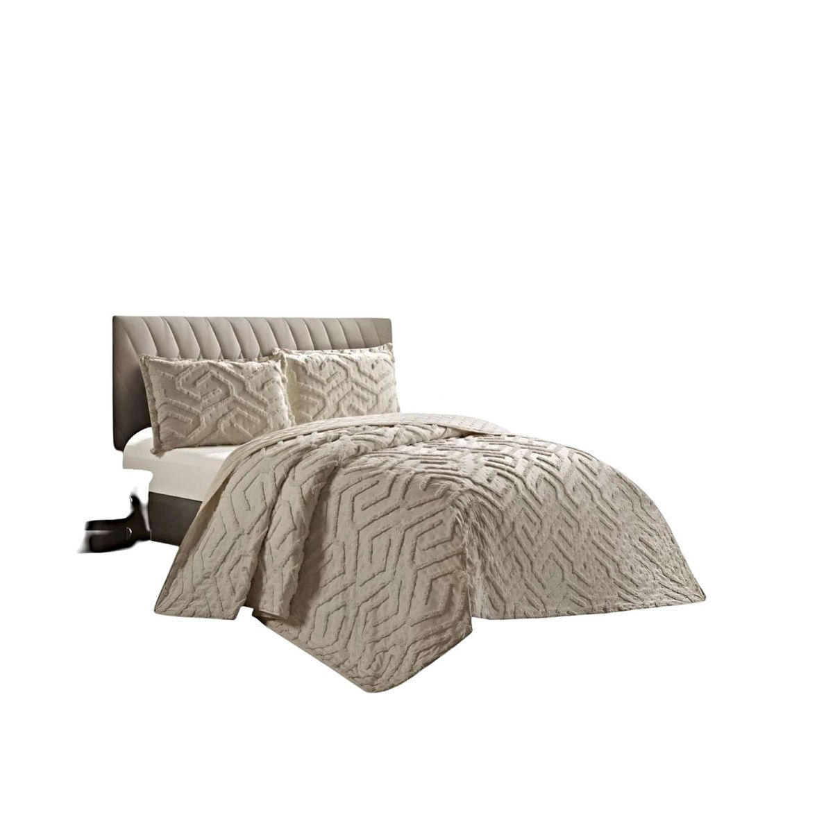 GENERICO - CUBRECAMA QUILT CON DISEÑO RELIEVE PLAZA Y MEDIA BEIGE