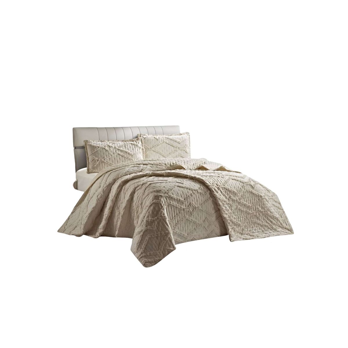GENERICO - CUBRECAMA QUILT CON DISEÑO GEOMETRICO RELIEVE 2 PLAZAS BEIGE