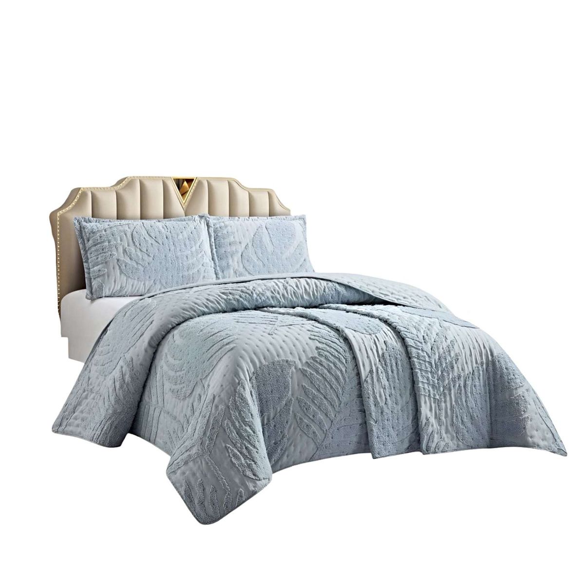 GENERICO - CUBRECAMA QUILT CON DISEÑO HOJA RELIEVE PLAZA Y MEDIA AZUL