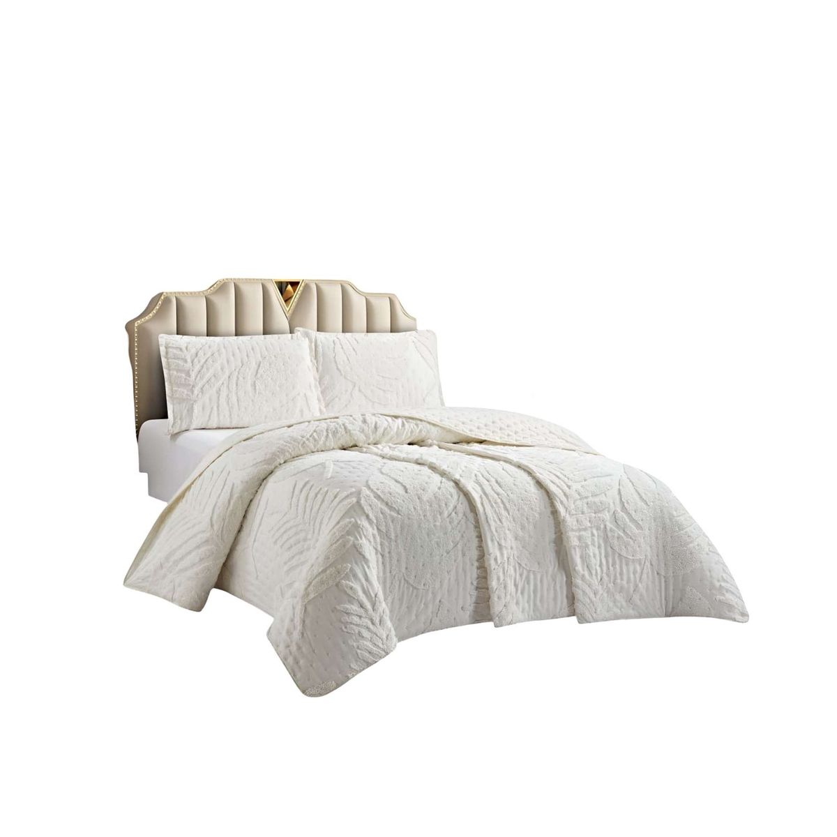 GENERICO - CUBRECAMA QUILT CON DISEÑO HOJA RELIEVE PLAZA Y MEDIA 180 x 230 cm 05
